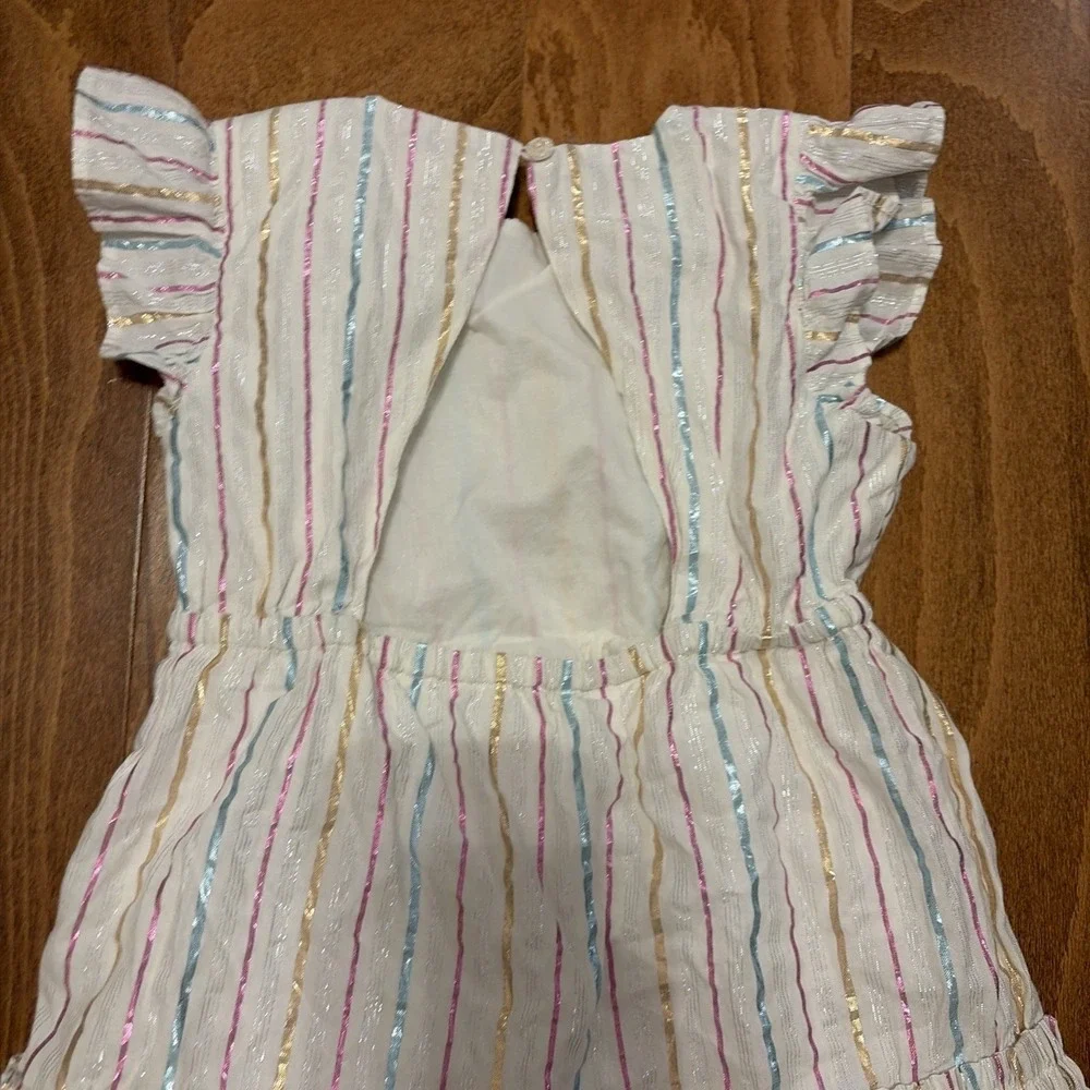 Crewcuts Girls Metallic Pink Blue Gold Stripe Size 5 Party Dress Flutter Sleeve